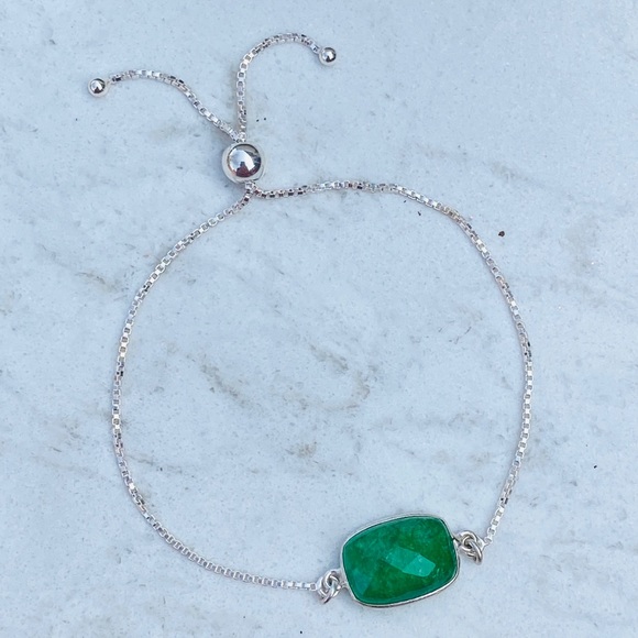 Emerald Gemstone Sterling Adjustable Bracelet - Picture 3 of 8